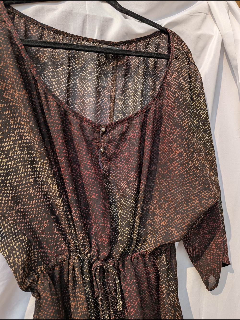 Marisa City Sheer Whimsigoth Earthy Boho Dolman Cinch Mini Dress - Picture 8 of 15